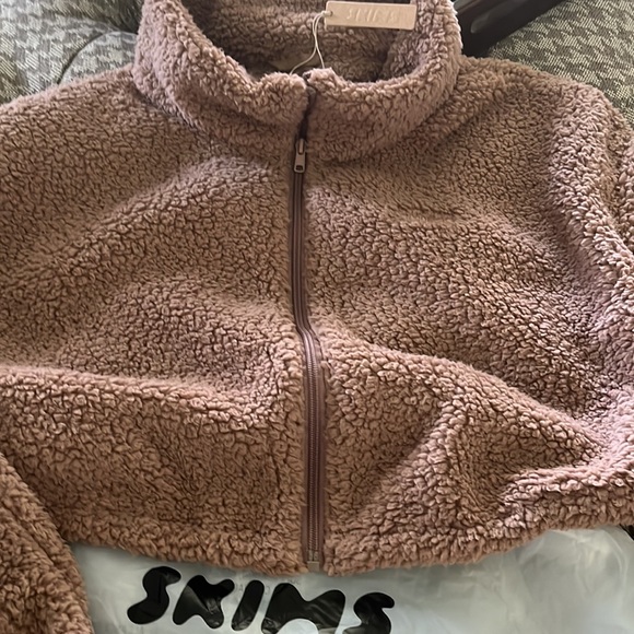 SKIMS NWT Teddy Zip Up Crop Jacket in Tigers Eye XL - Picture 5 of 6
